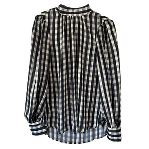 H&M blouse size small blue white checkered office work